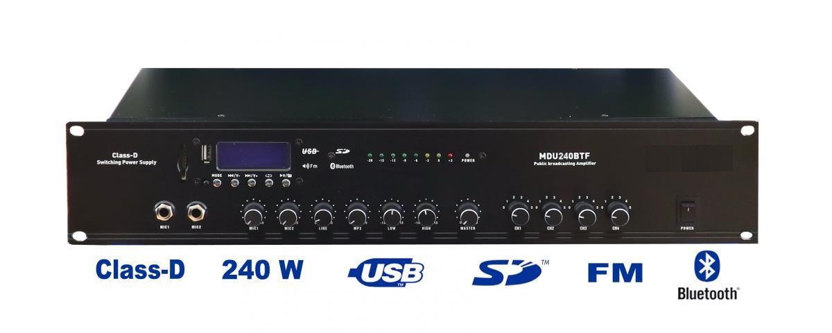 Digitální (Class-D) rozhlasová ústředna s FM, MP3, BLUETOOTH, 240 W
